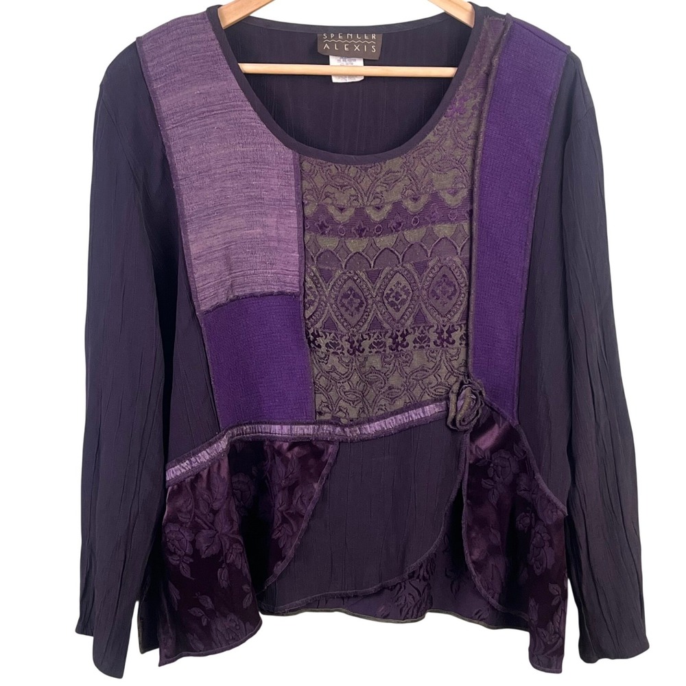 VTG Spencer Alexis 2 Piece Purple Patchwork Lagenlook Hippie Boho Dress XL (16) - Picture 2 of 14